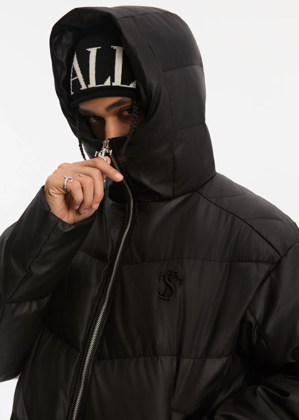 Small Town Kid Metallic Shiny Hooded Down Jacket | Face 3 Face