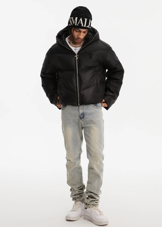 Small Town Kid Metallic Shiny Hooded Down Jacket | Face 3 Face