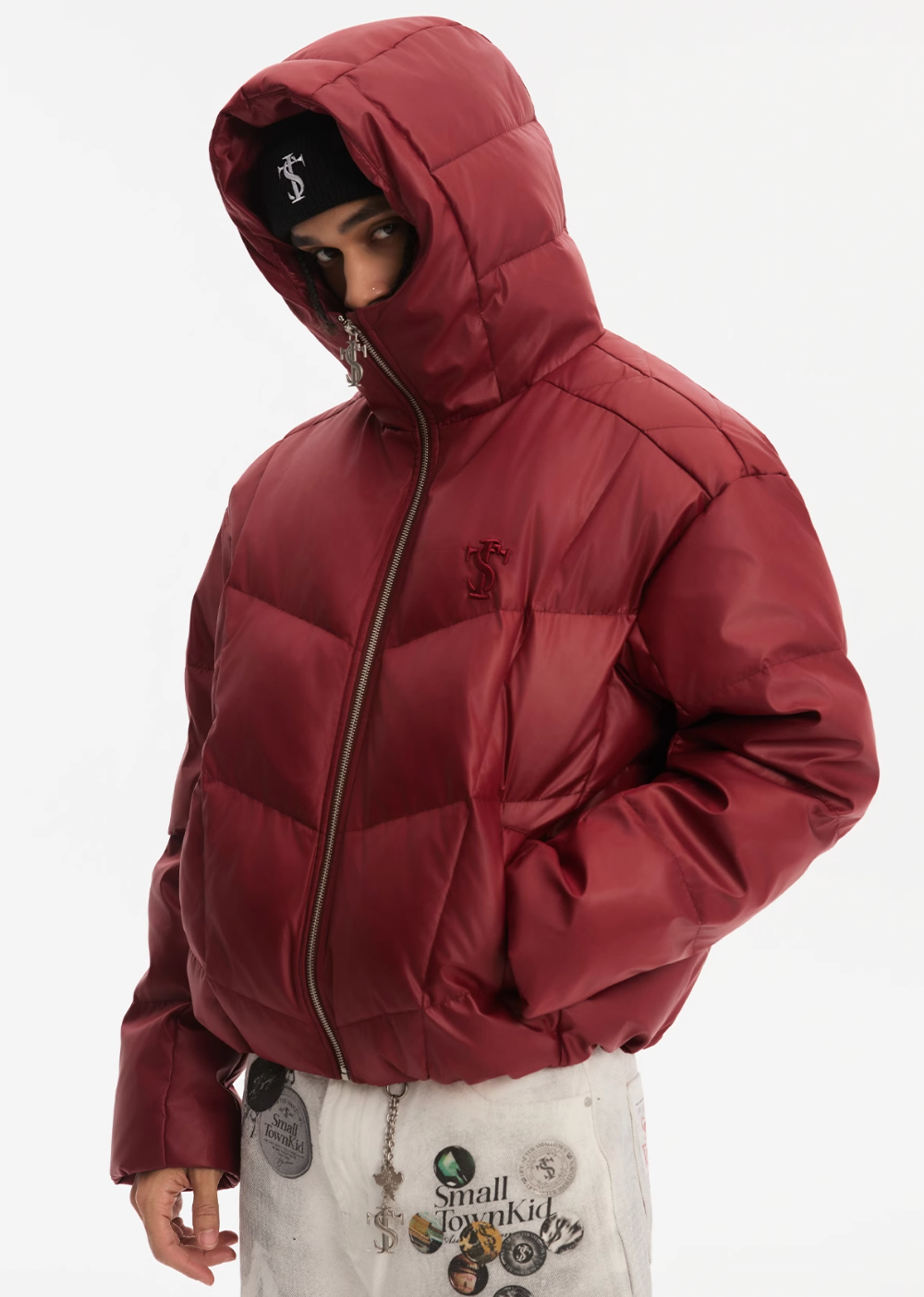 Small Town Kid Metallic Shiny Hooded Down Jacket | Face 3 Face