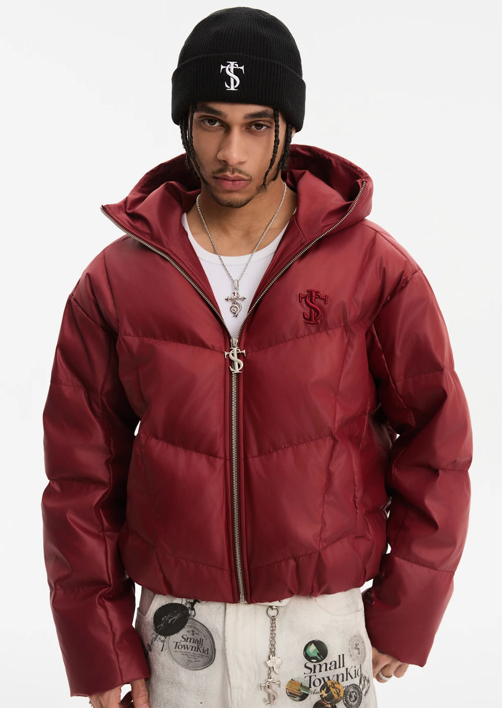 Small Town Kid Metallic Shiny Hooded Down Jacket | Face 3 Face