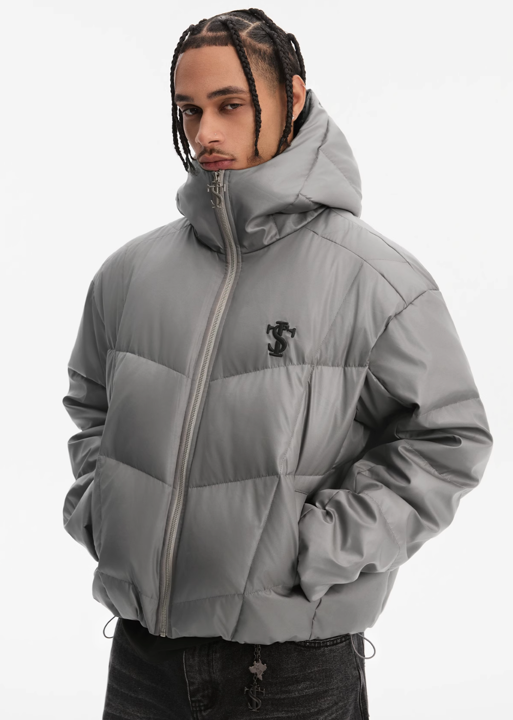 Small Town Kid Metallic Shiny Hooded Down Jacket | Face 3 Face