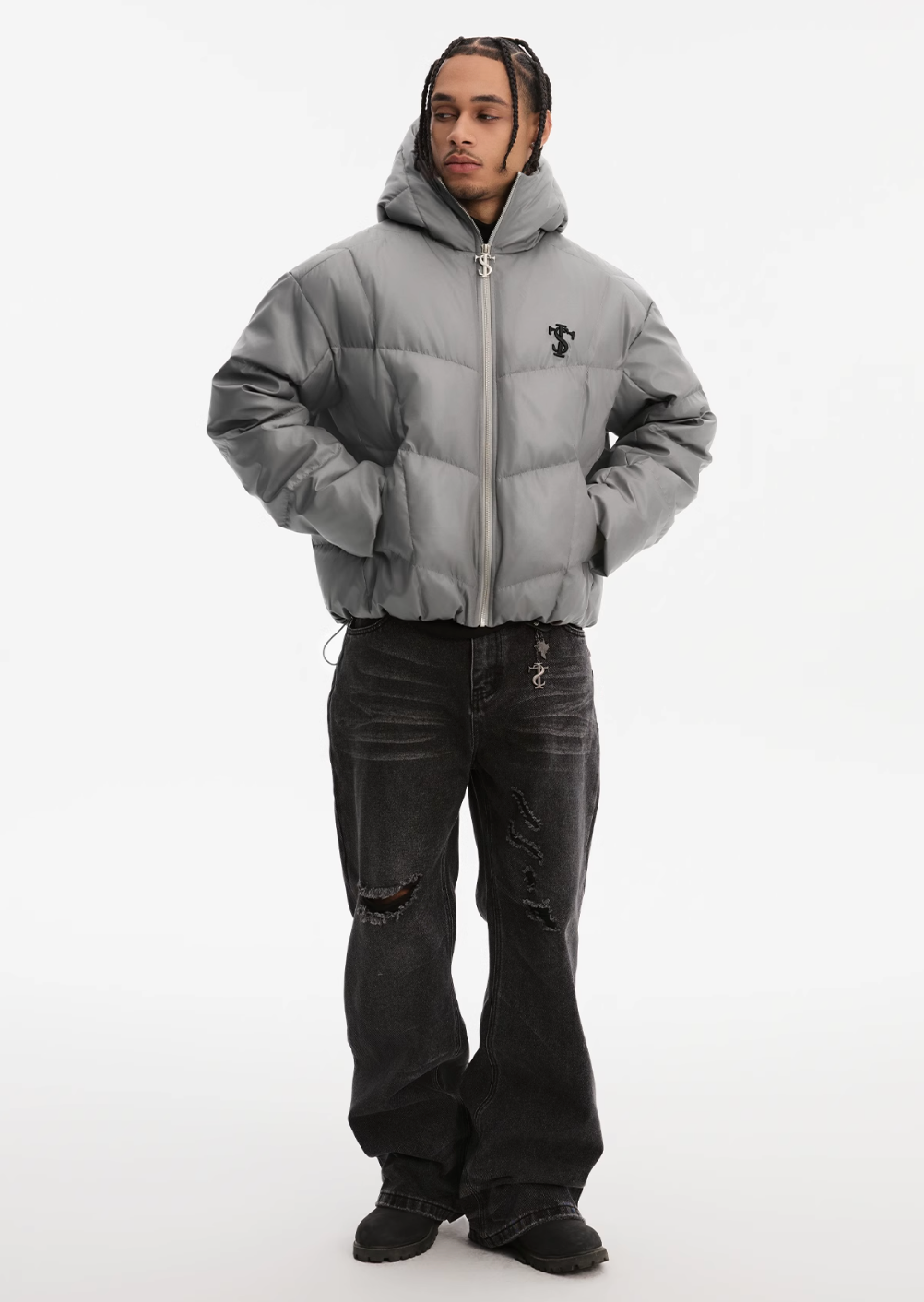 Small Town Kid Metallic Shiny Hooded Down Jacket | Face 3 Face