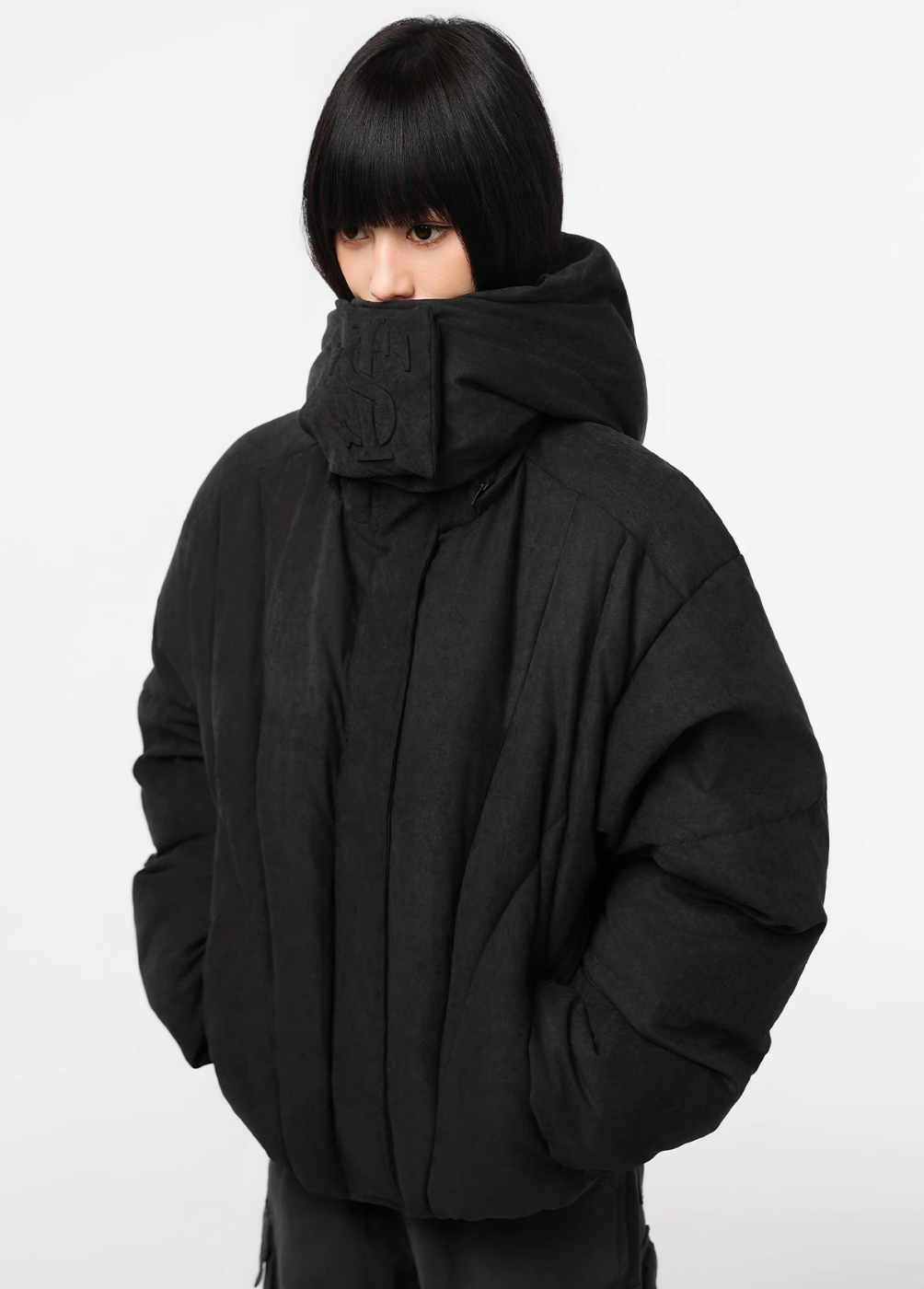 Small Town Kid Velvet Embossed Deconstructed Hooded Down Jacket | Face 3 Face