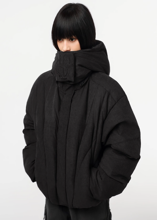 Small Town Kid Velvet Embossed Deconstructed Hooded Down Jacket | Face 3 Face
