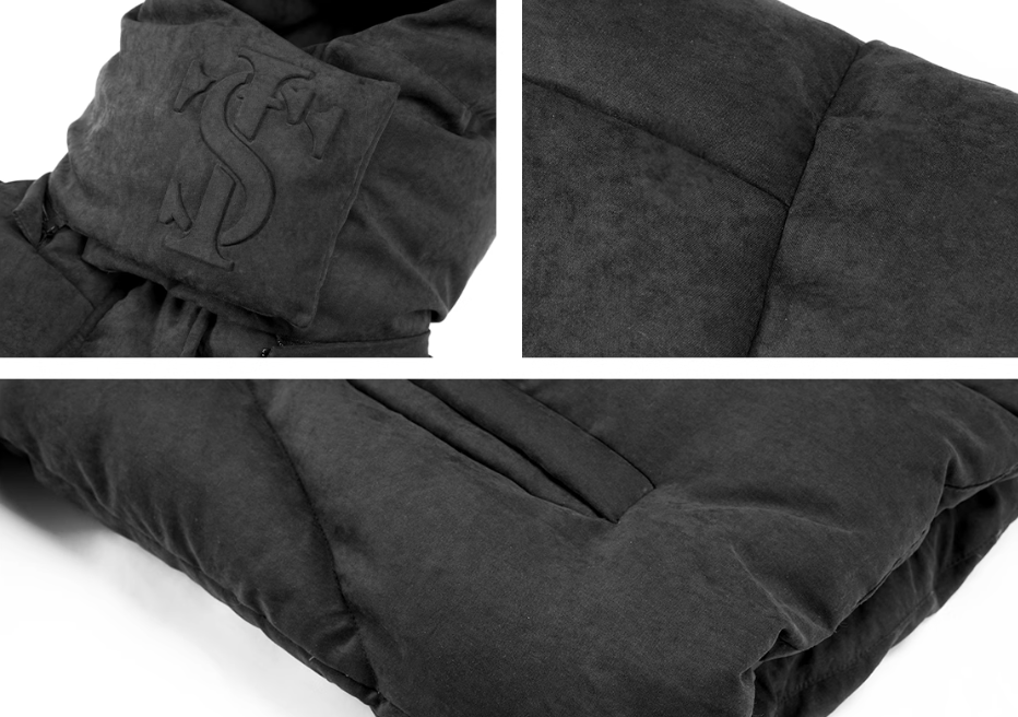 Small Town Kid Velvet Embossed Deconstructed Hooded Down Jacket | Face 3 Face