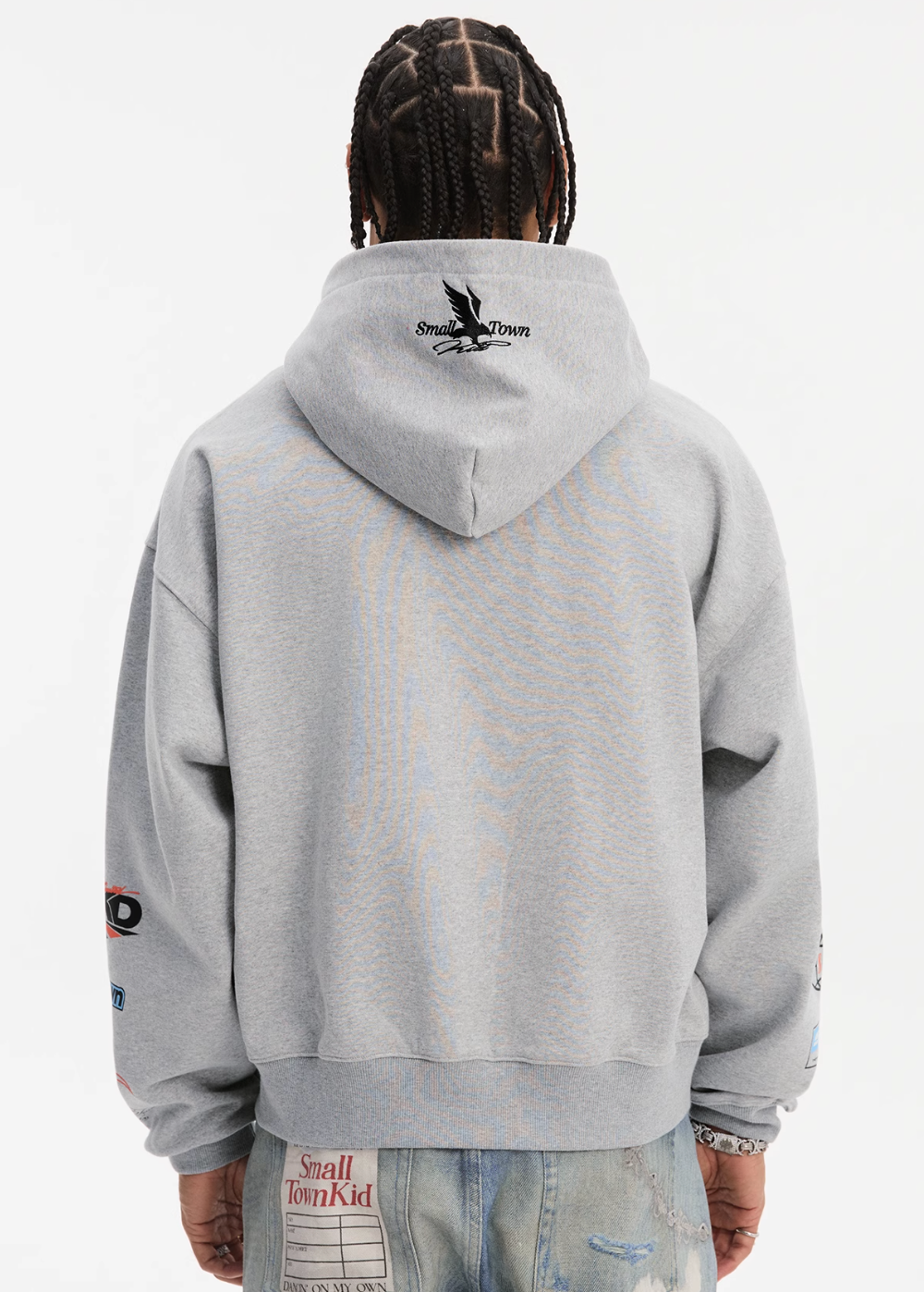 Small Town Kid Racing Badge Printed and Embroidered Zip-Up Hoodie | Face 3 Face