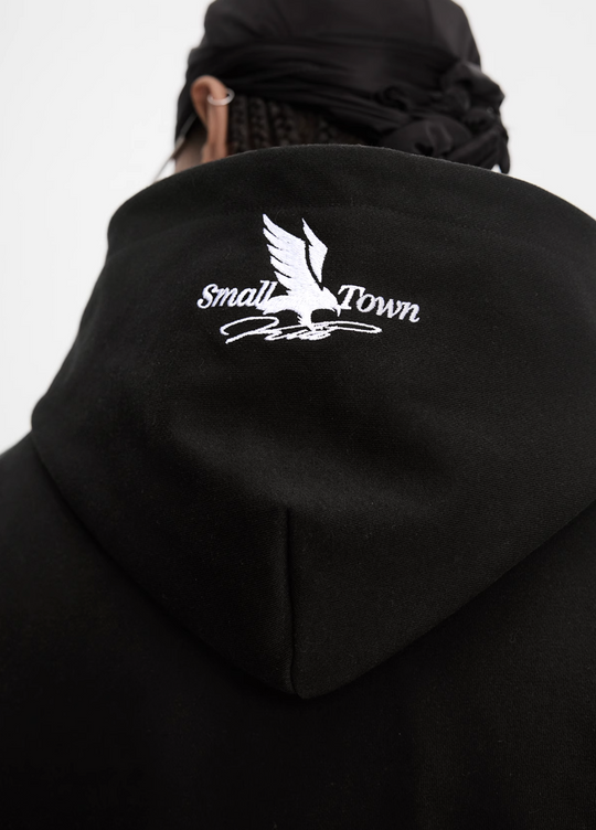 Small Town Kid Racing Badge Printed and Embroidered Zip-Up Hoodie | Face 3 Face