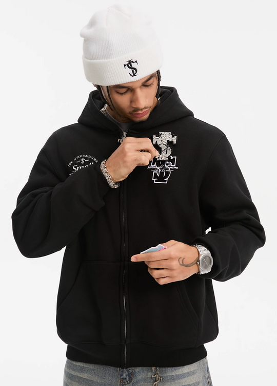 Small Town Kid Animal Textured Logo Velcro Zip-Up Hoodie | Face 3 Face