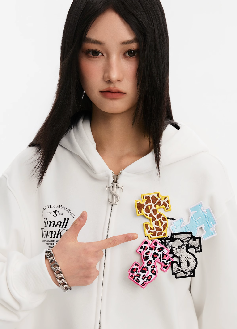 Small Town Kid Animal Textured Logo Velcro Zip-Up Hoodie | Face 3 Face