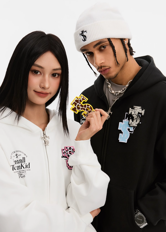 Small Town Kid Animal Textured Logo Velcro Zip-Up Hoodie | Face 3 Face