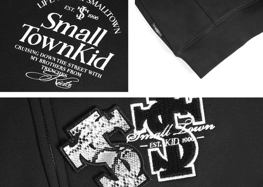Small Town Kid Animal Textured Logo Velcro Zip-Up Hoodie | Face 3 Face