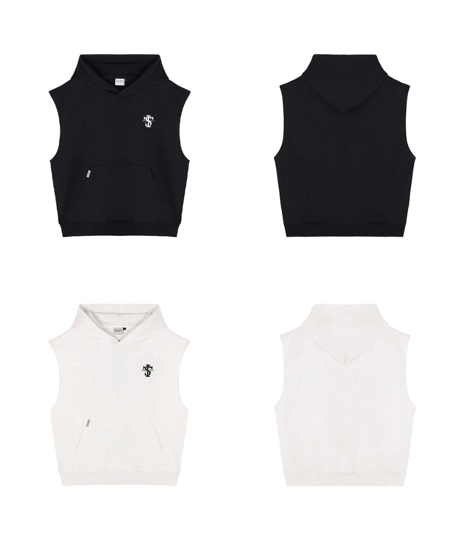 Small Town Kid Basic Embroidered Logo Sleeveless Hoodie | Face 3 Face