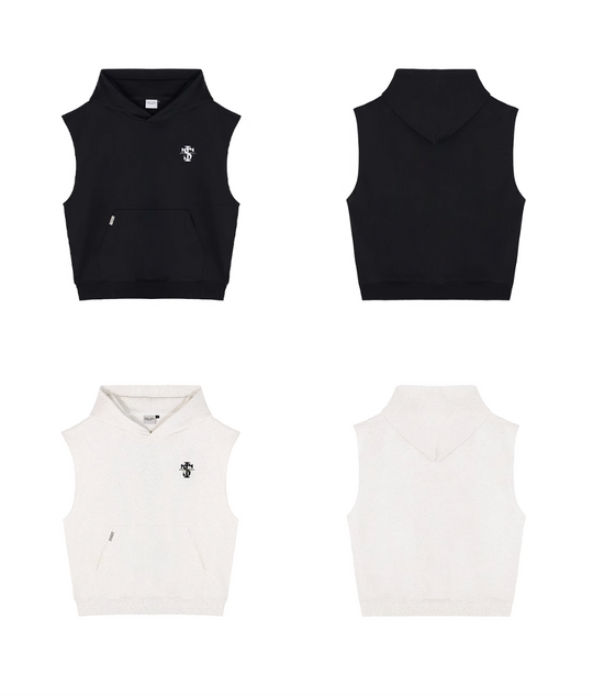 Small Town Kid Basic Embroidered Logo Sleeveless Hoodie | Face 3 Face