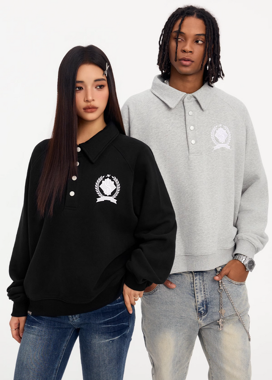 Small Town Kid Badge Embroidered Polo Sweatshirt | Face 3 Face