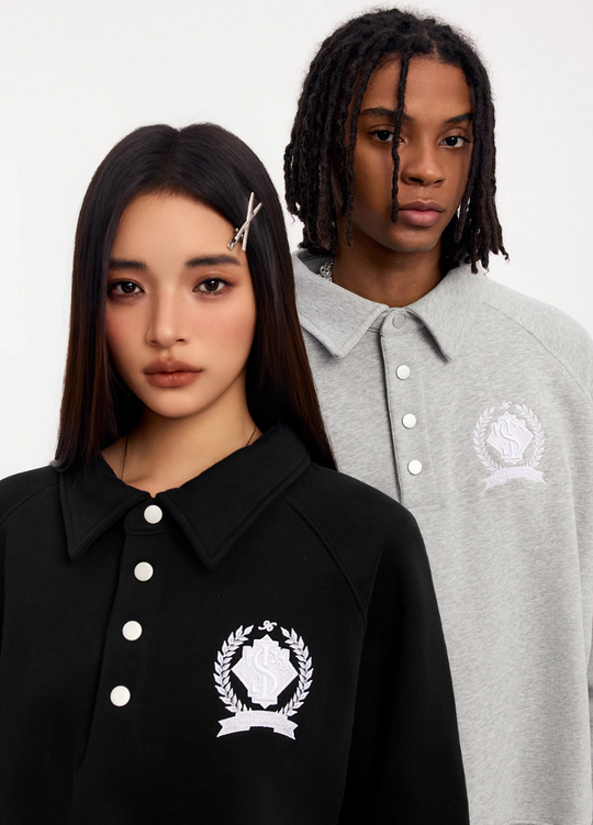 Small Town Kid Badge Embroidered Polo Sweatshirt | Face 3 Face