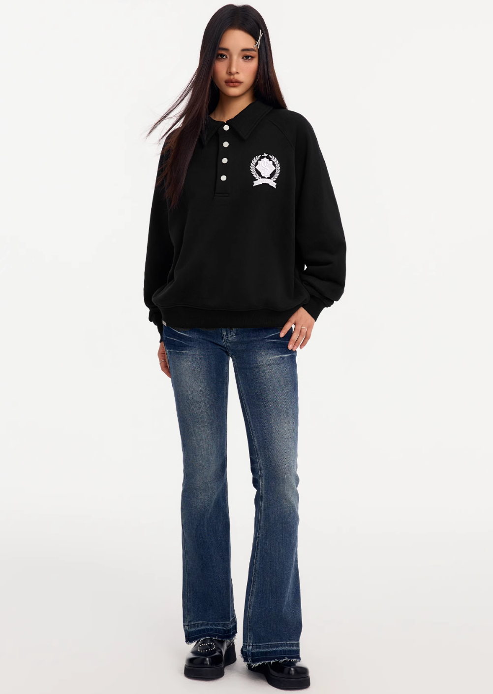 Small Town Kid Badge Embroidered Polo Sweatshirt | Face 3 Face