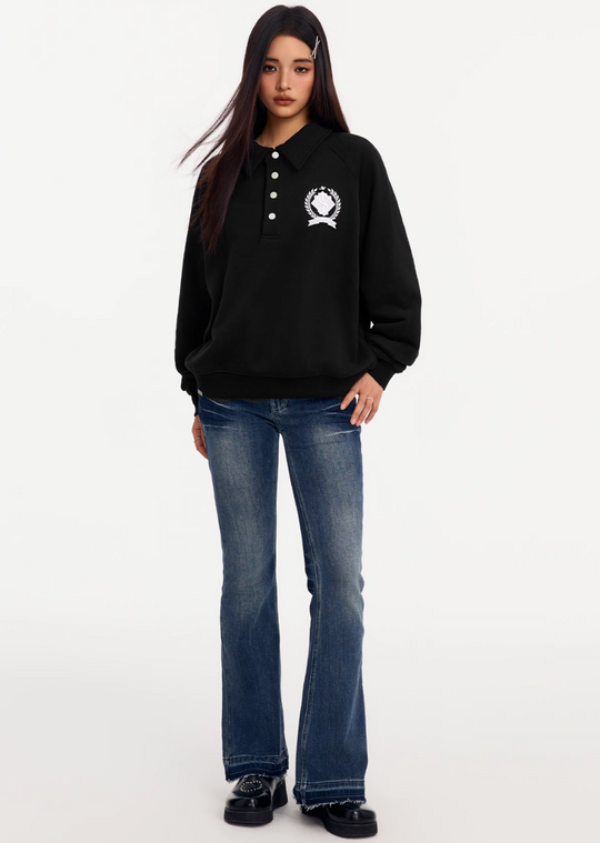 Small Town Kid Badge Embroidered Polo Sweatshirt | Face 3 Face