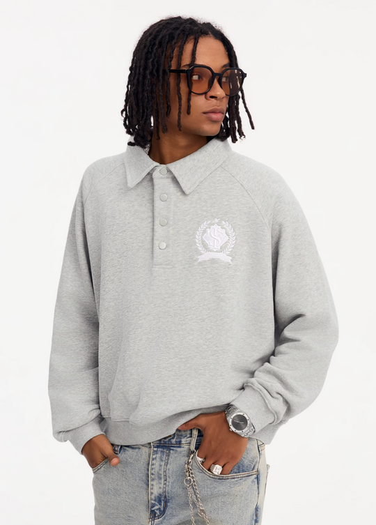 Small Town Kid Badge Embroidered Polo Sweatshirt | Face 3 Face