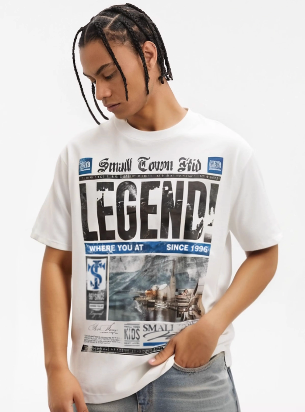 Small Town Kid Old Newspaper Print Tee | Face 3 Face