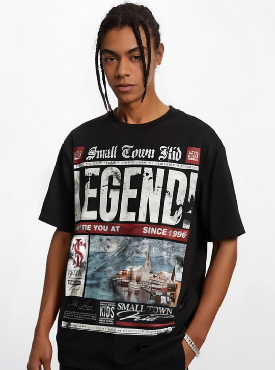 Small Town Kid Old Newspaper Print Tee | Face 3 Face