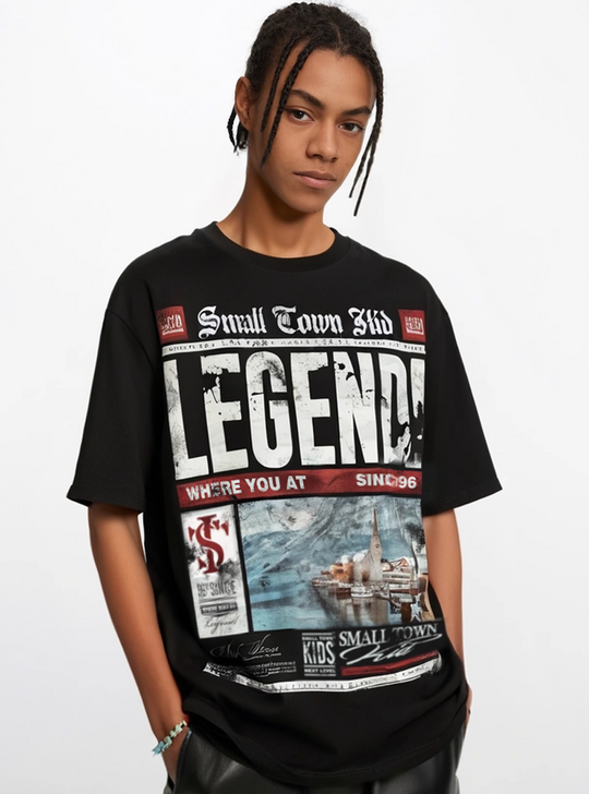 Small Town Kid Old Newspaper Print Tee | Face 3 Face