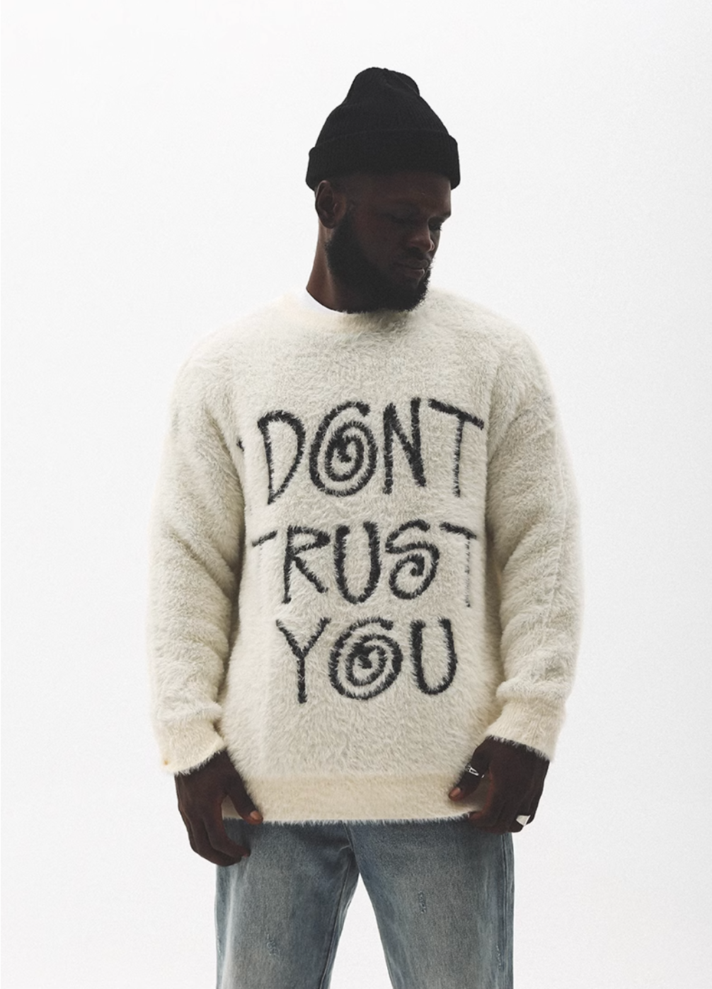 UNTILWERICH "I DON'T TRUST YOU" Fuzzy Knit Sweater | Face 3 Face