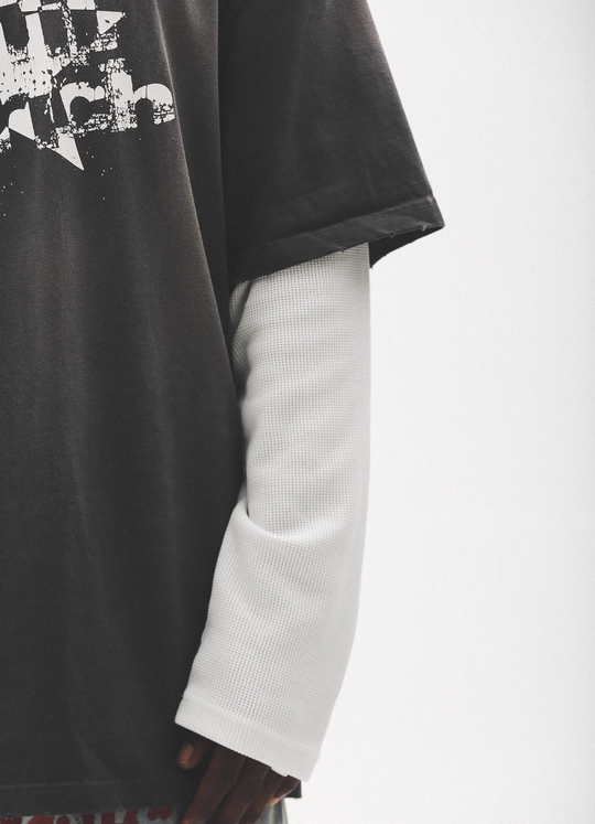 UNTILWERICH Washed Star Burst Print Mock Two-Piece Long Sleeve Tee | Face 3 Face