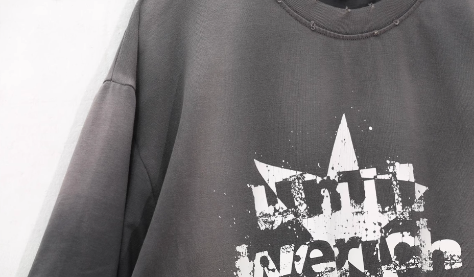 UNTILWERICH Washed Star Burst Print Mock Two-Piece Long Sleeve Tee | Face 3 Face