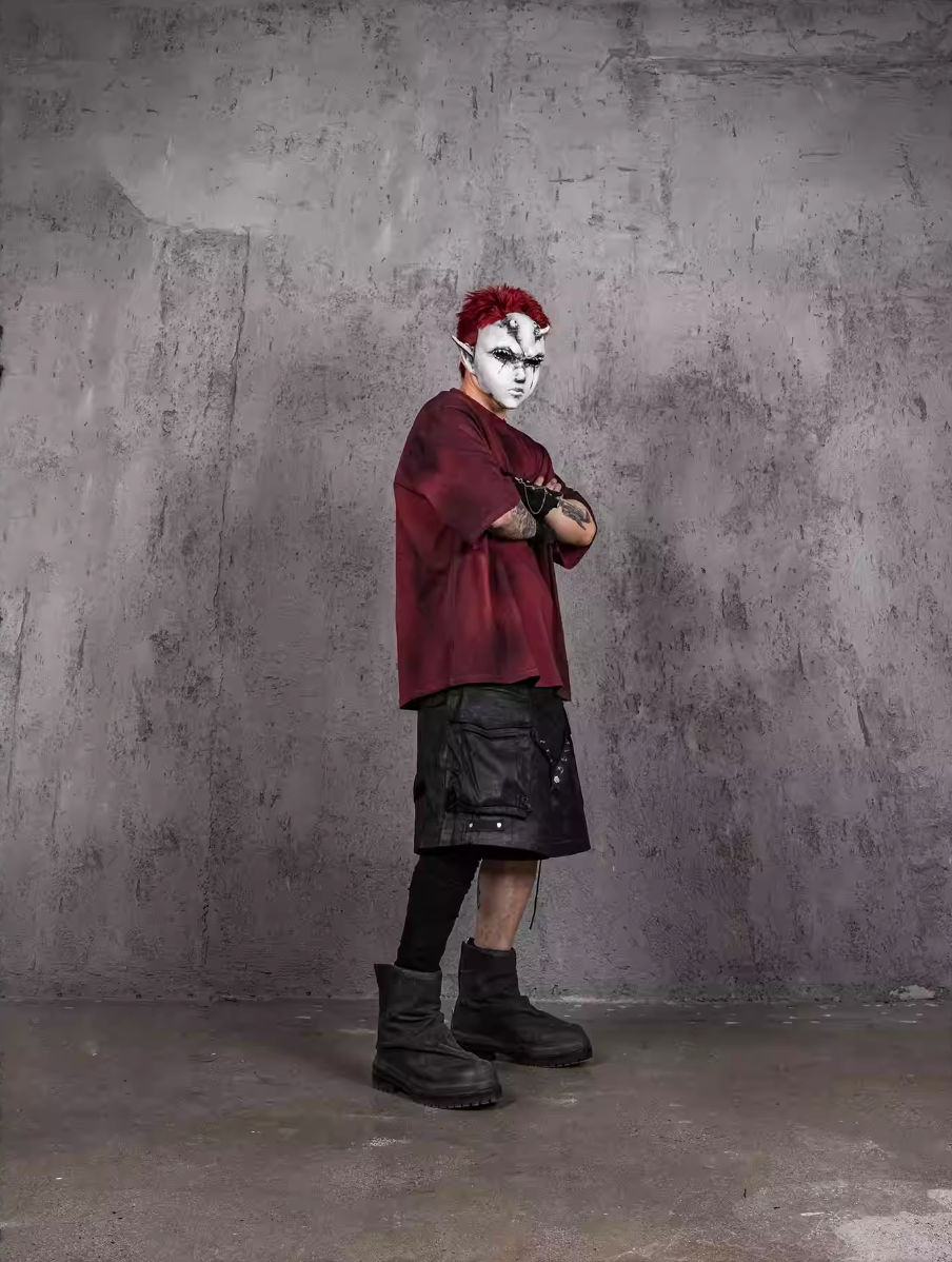 UNDERWATER Dirty-Dyed Distressed Red Logo Print Tee | Face 3 Face