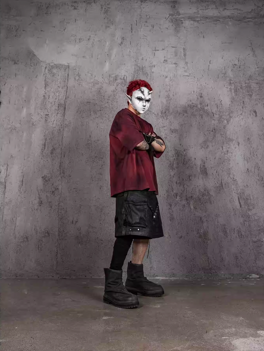 UNDERWATER Dirty-Dyed Distressed Red Logo Print Tee | Face 3 Face