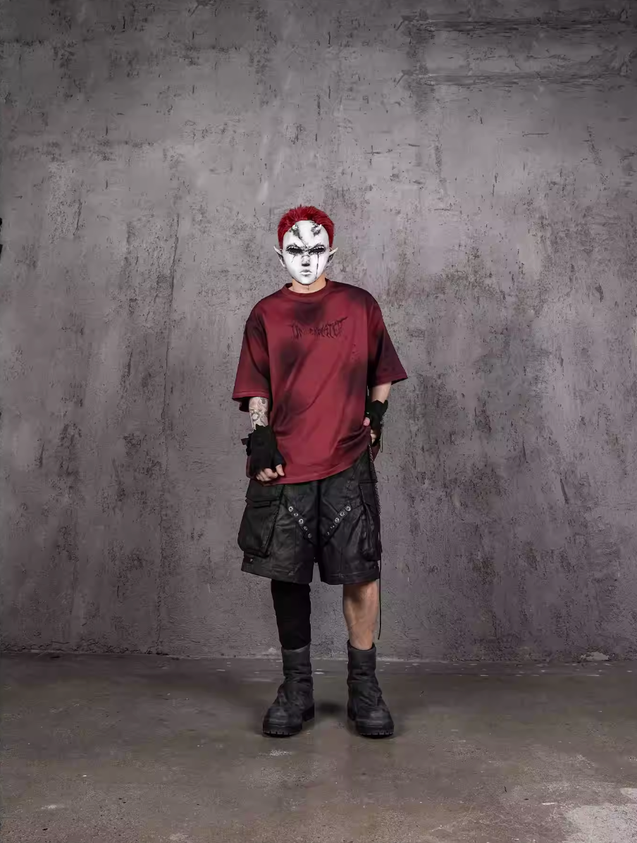 UNDERWATER Dirty-Dyed Distressed Red Logo Print Tee | Face 3 Face