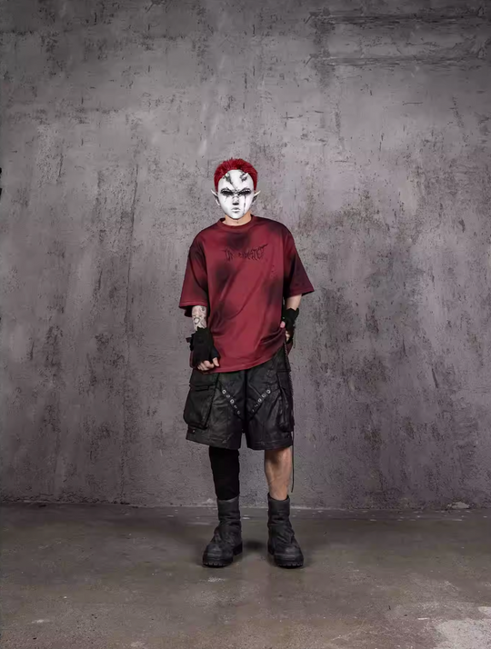 UNDERWATER Dirty-Dyed Distressed Red Logo Print Tee | Face 3 Face