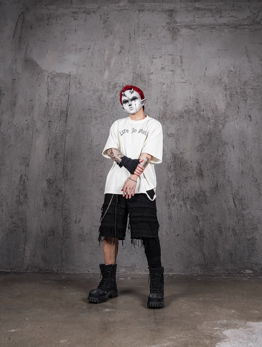 UNDERWATER Dirty-Dyed Distressed Life Is Pain Printed Tee | Face 3 Face