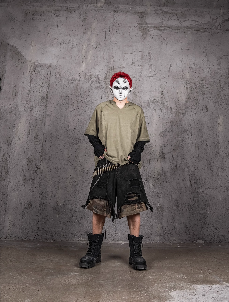 UNDERWATER Dirty Dye Deconstructed Cut-Out V-Neck Tee | Face 3 Face