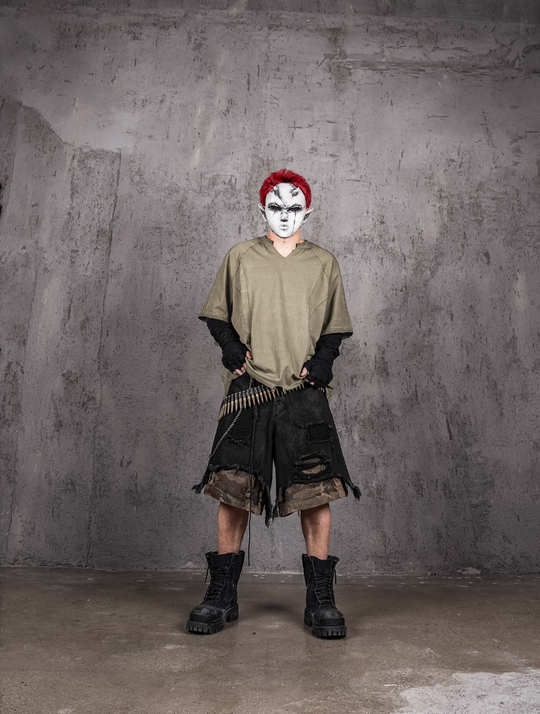 UNDERWATER Dirty Dye Deconstructed Cut-Out V-Neck Tee | Face 3 Face