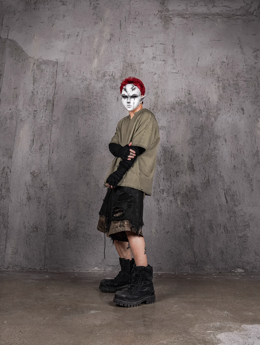 UNDERWATER Dirty Dye Deconstructed Cut-Out V-Neck Tee | Face 3 Face