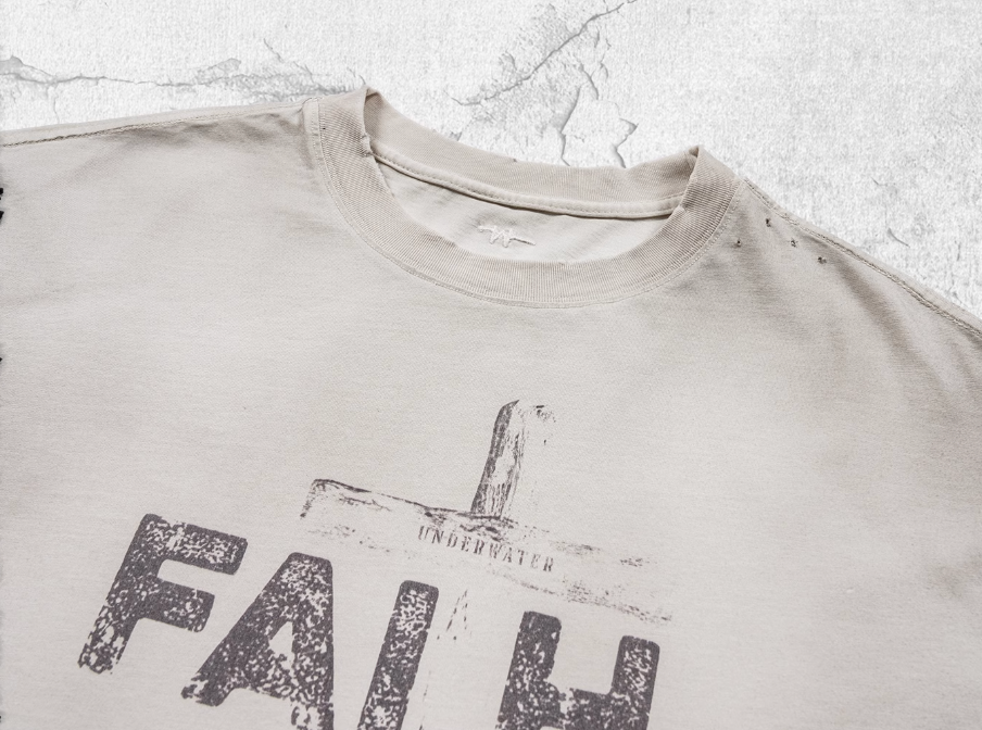 UNDERWATER Dirty Dye Destroyed Dusty White Vintage Print Tee | Face 3 Face