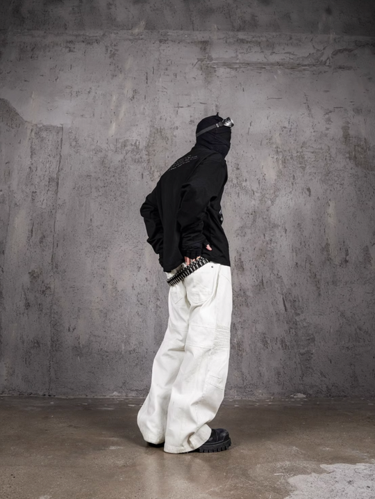 UNDERWATER Black Aged Wash Destroyed Portrait Print Long Sleeve Tee | Face 3 Face