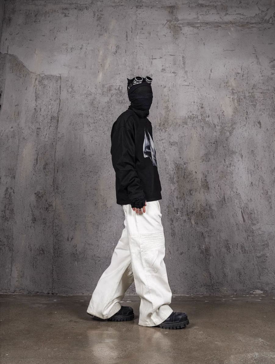 UNDERWATER Black Aged Wash Destroyed Portrait Print Long Sleeve Tee | Face 3 Face