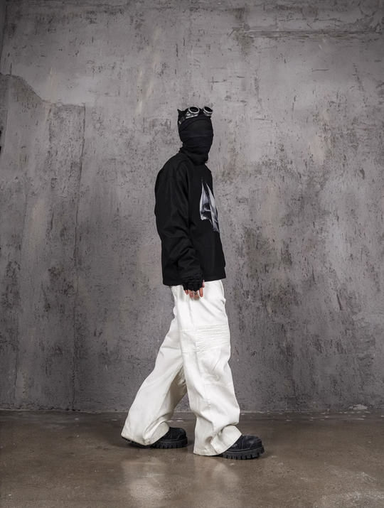 UNDERWATER Black Aged Wash Destroyed Portrait Print Long Sleeve Tee | Face 3 Face