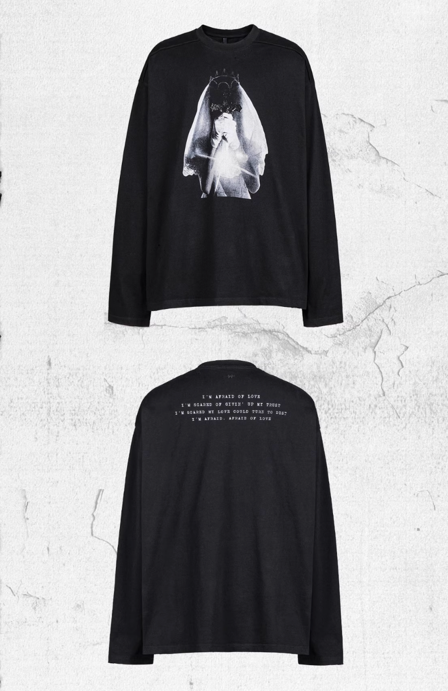 UNDERWATER Black Aged Wash Destroyed Portrait Print Long Sleeve Tee | Face 3 Face