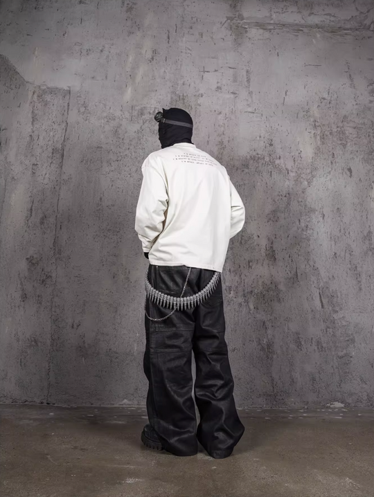 UNDERWATER White Aged Wash Destroyed Portrait Print Long Sleeve Tee | Face 3 Face