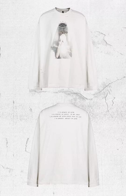 UNDERWATER White Aged Wash Destroyed Portrait Print Long Sleeve Tee | Face 3 Face