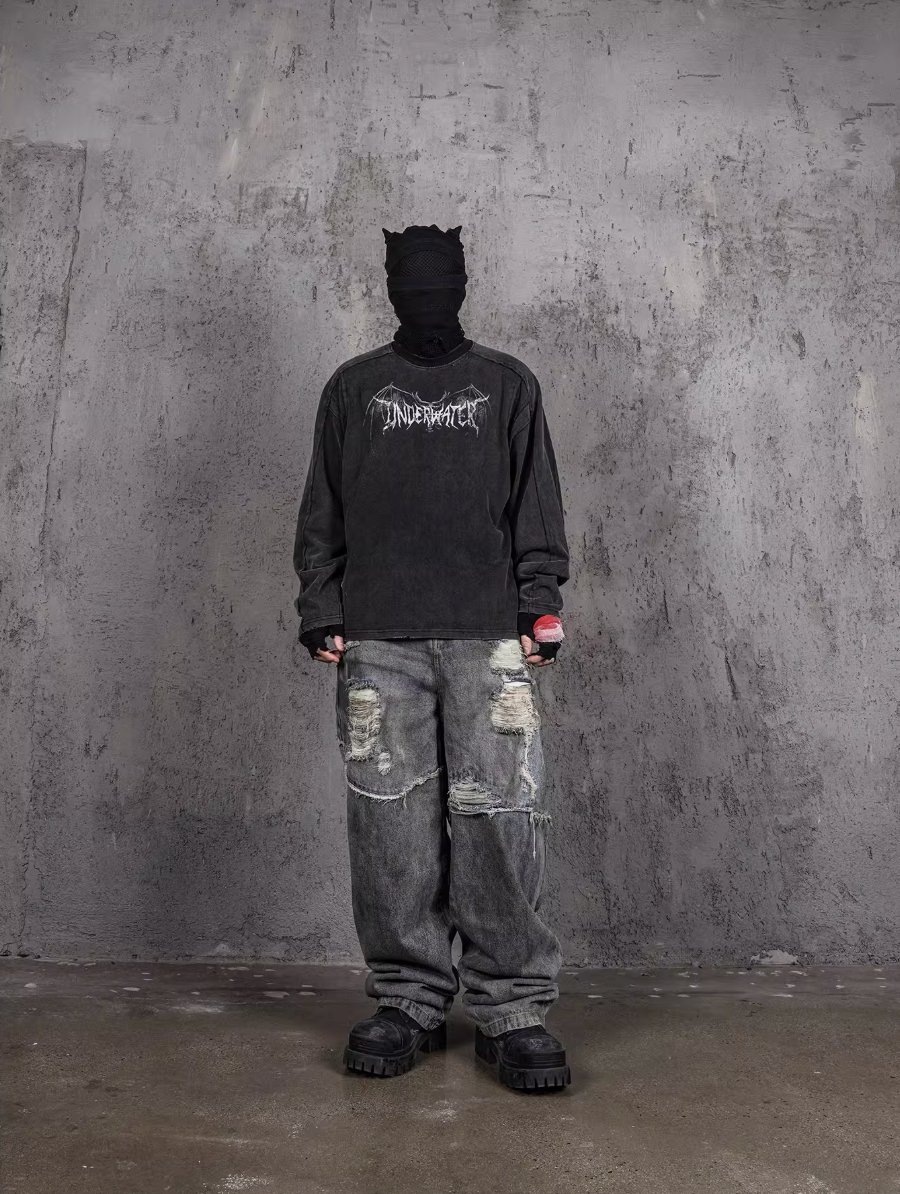 UNDERWATER Washed Deconstruction Patchwork Print Long Sleeve Tee | Face 3 Face