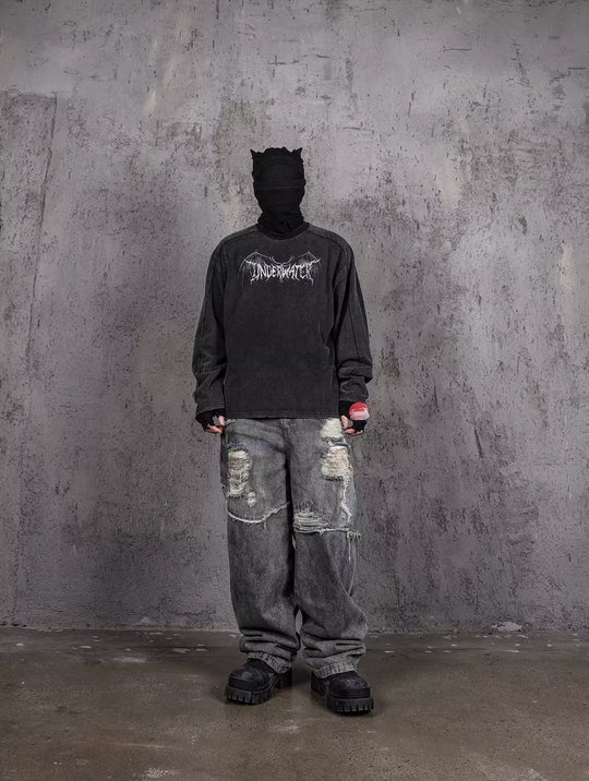 UNDERWATER Washed Deconstruction Patchwork Print Long Sleeve Tee | Face 3 Face