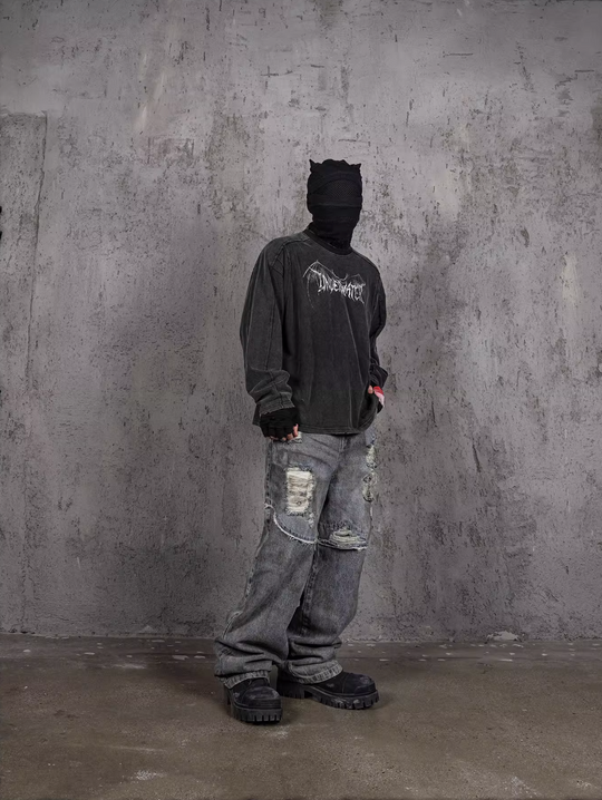 UNDERWATER Washed Deconstruction Patchwork Print Long Sleeve Tee | Face 3 Face