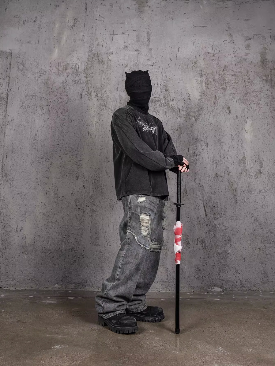 UNDERWATER Washed Deconstruction Patchwork Print Long Sleeve Tee | Face 3 Face