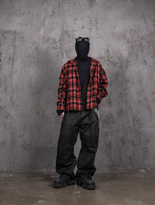 UNDERWATER Scarlet Plaid Deconstructed Destroyed Shirt Jacket | Face 3 Face
