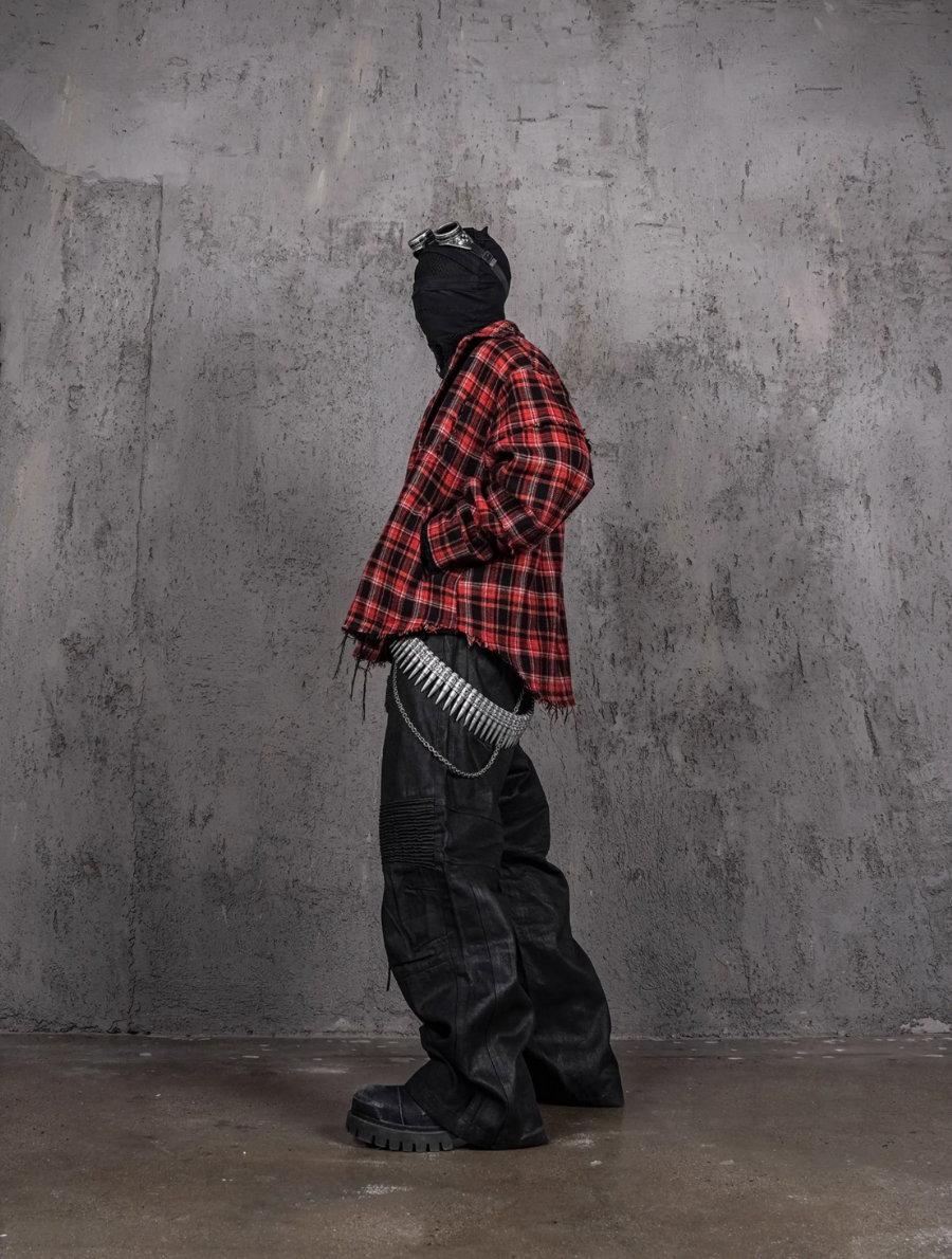 UNDERWATER Scarlet Plaid Deconstructed Destroyed Shirt Jacket | Face 3 Face