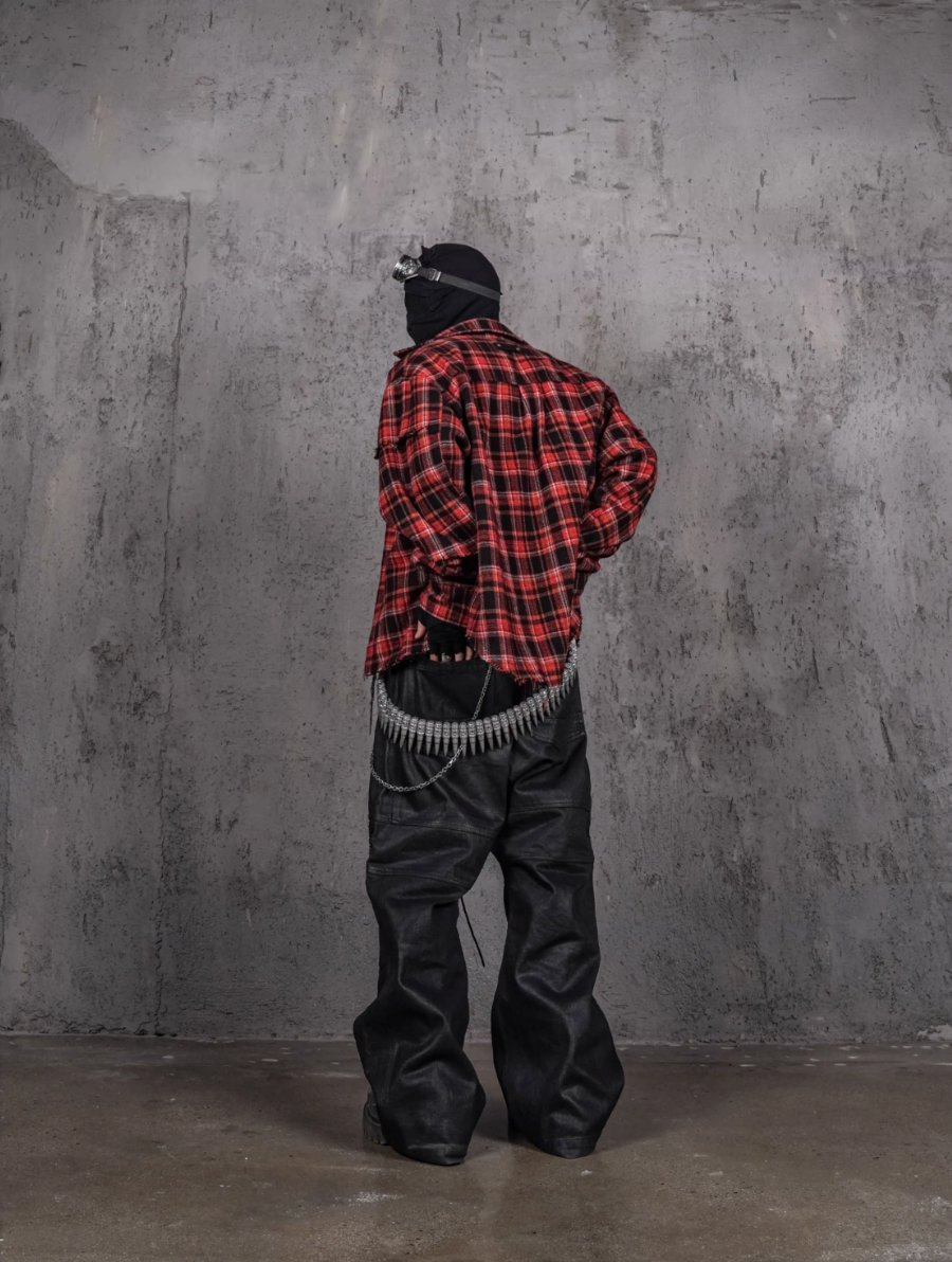 UNDERWATER Scarlet Plaid Deconstructed Destroyed Shirt Jacket | Face 3 Face